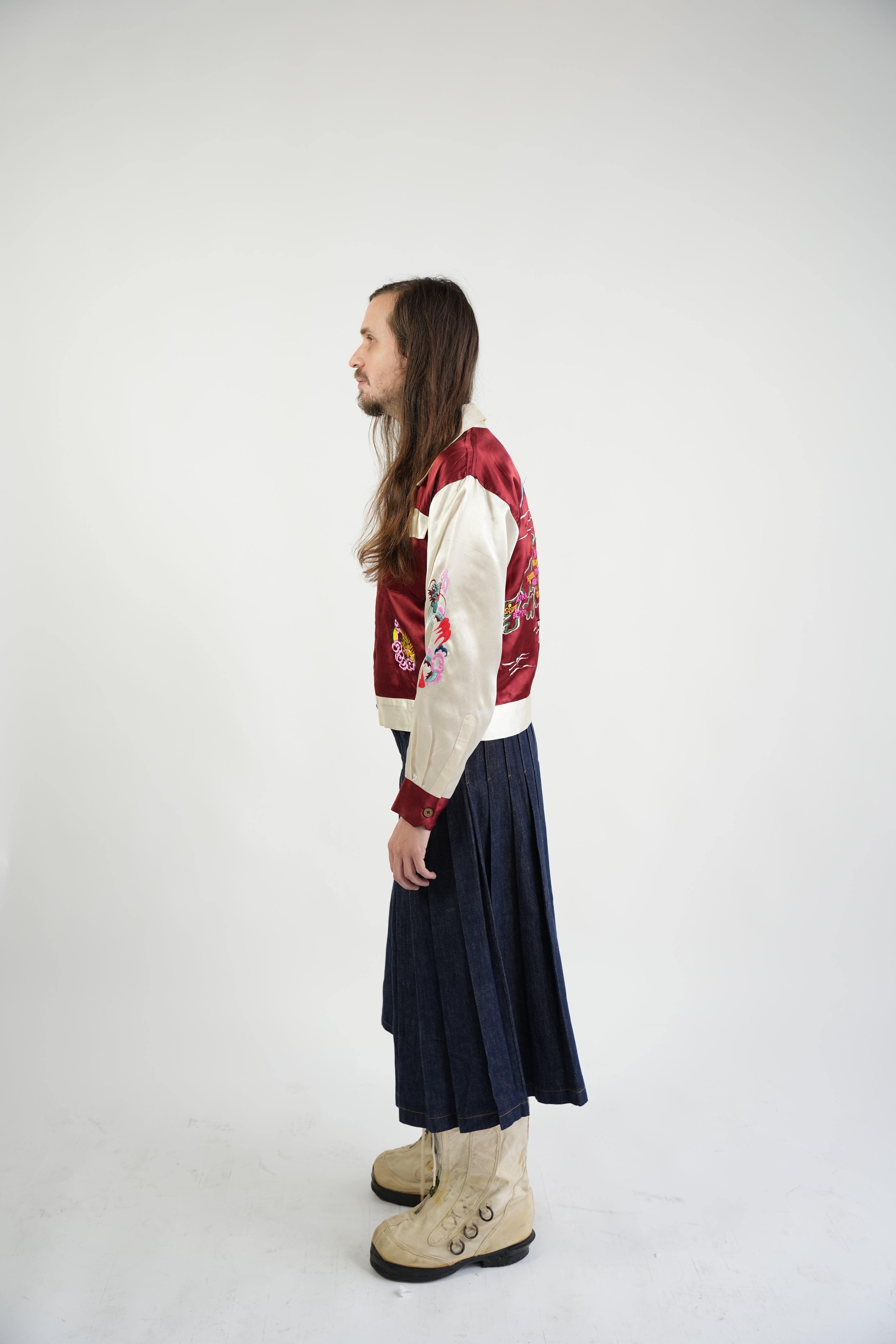 y's Asymmetrical Pleated Denim Skirt