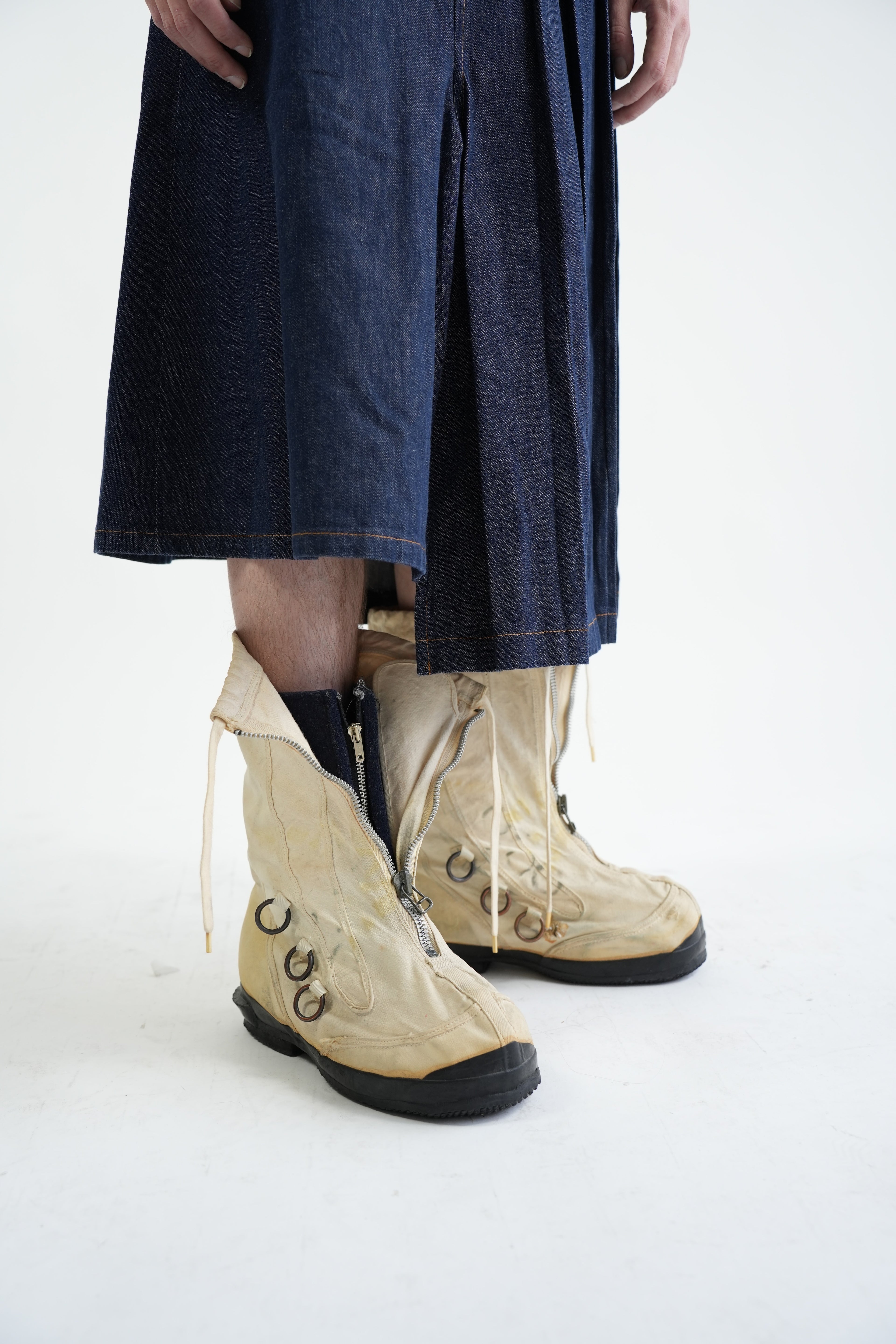 y's Asymmetrical Pleated Denim Skirt