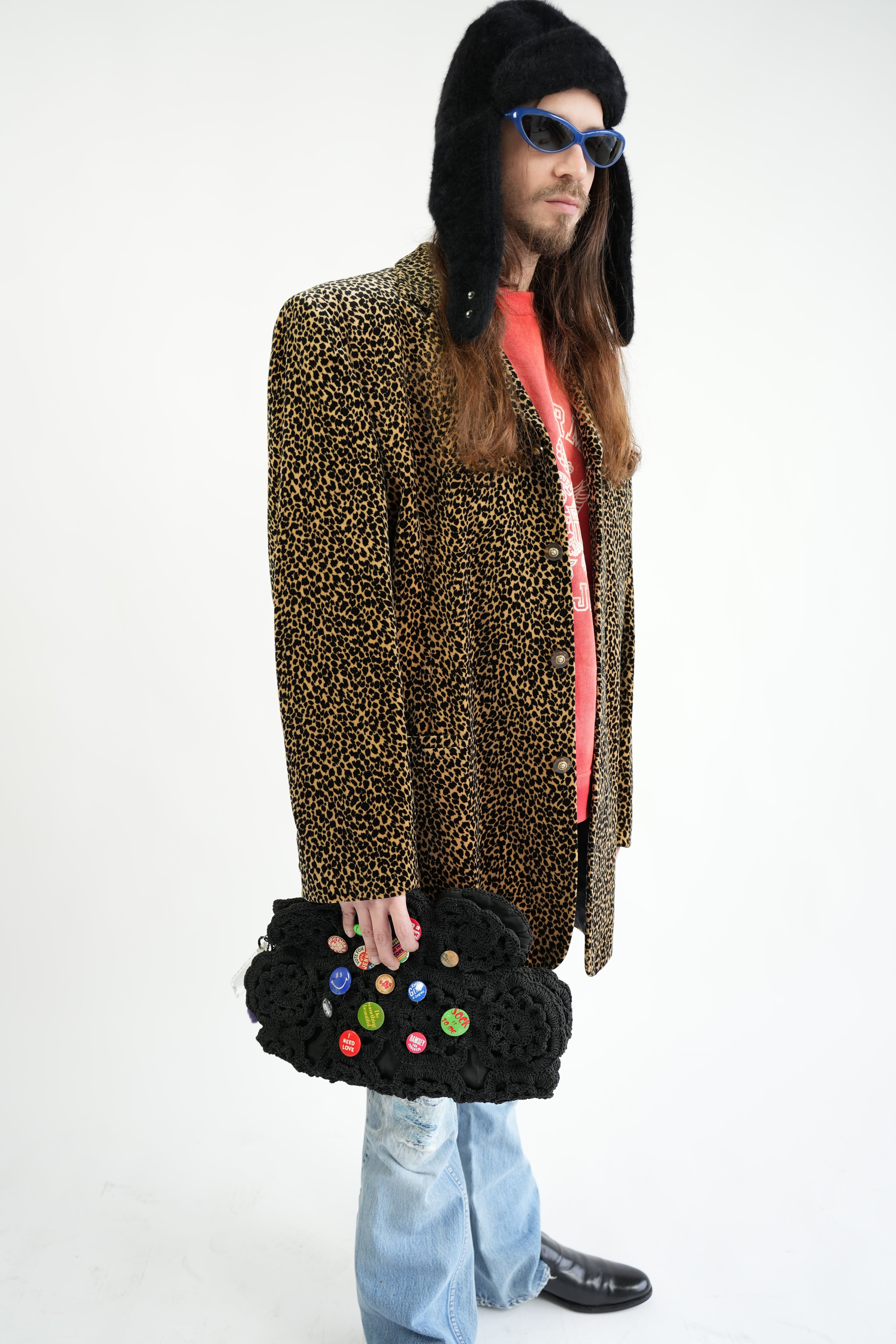 1990s MILLENIA Leopard Patterned Velour Tailored Jacket