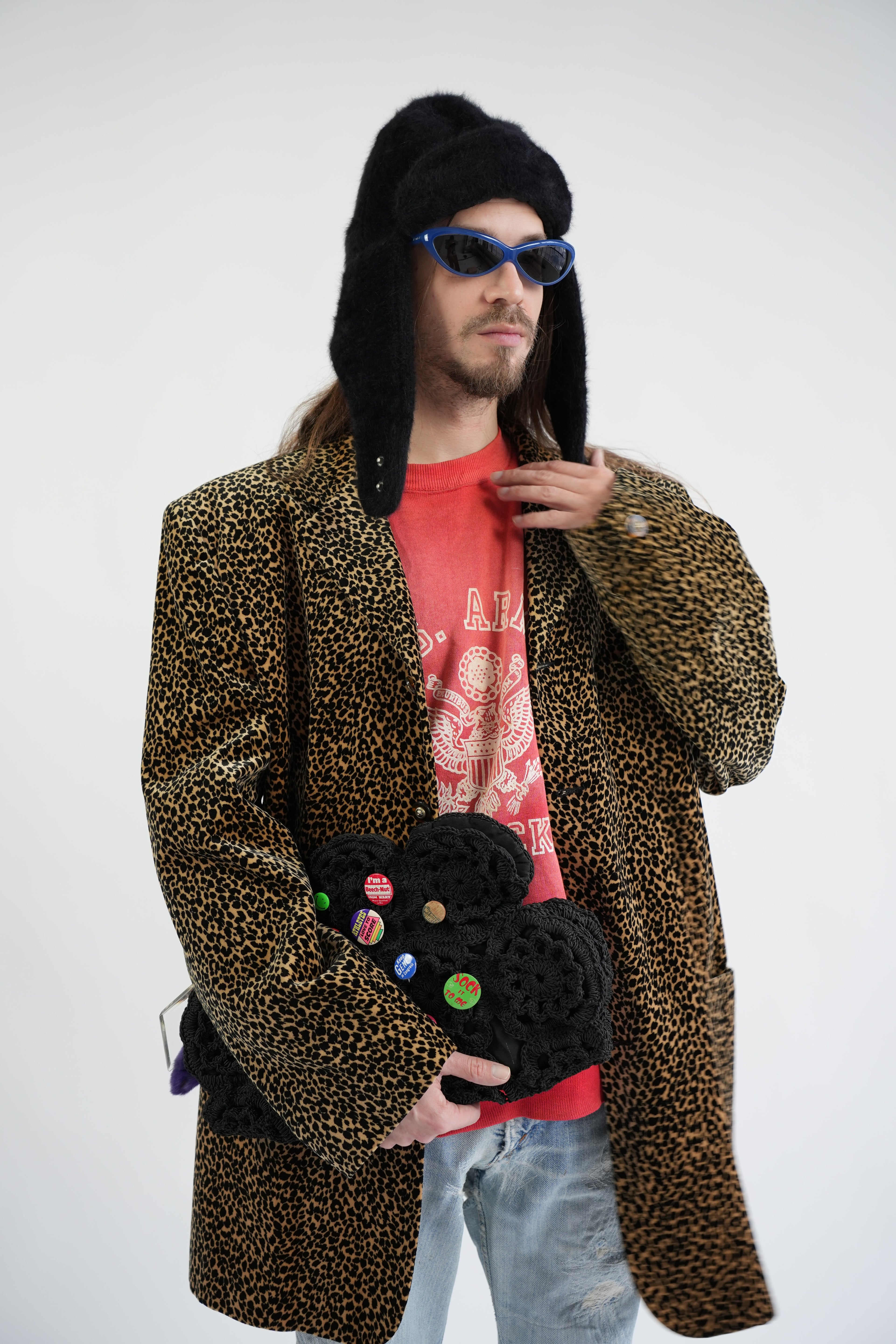 1990s MILLENIA Leopard Patterned Velour Tailored Jacket