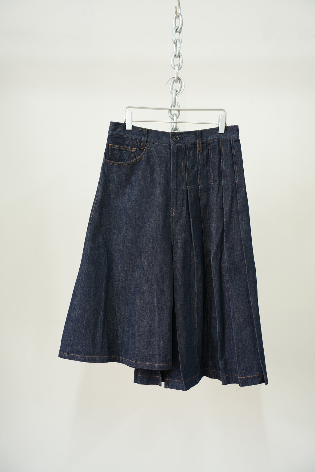 y's Asymmetrical Pleated Denim Skirt