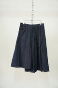 y's Asymmetrical Pleated Denim Skirt