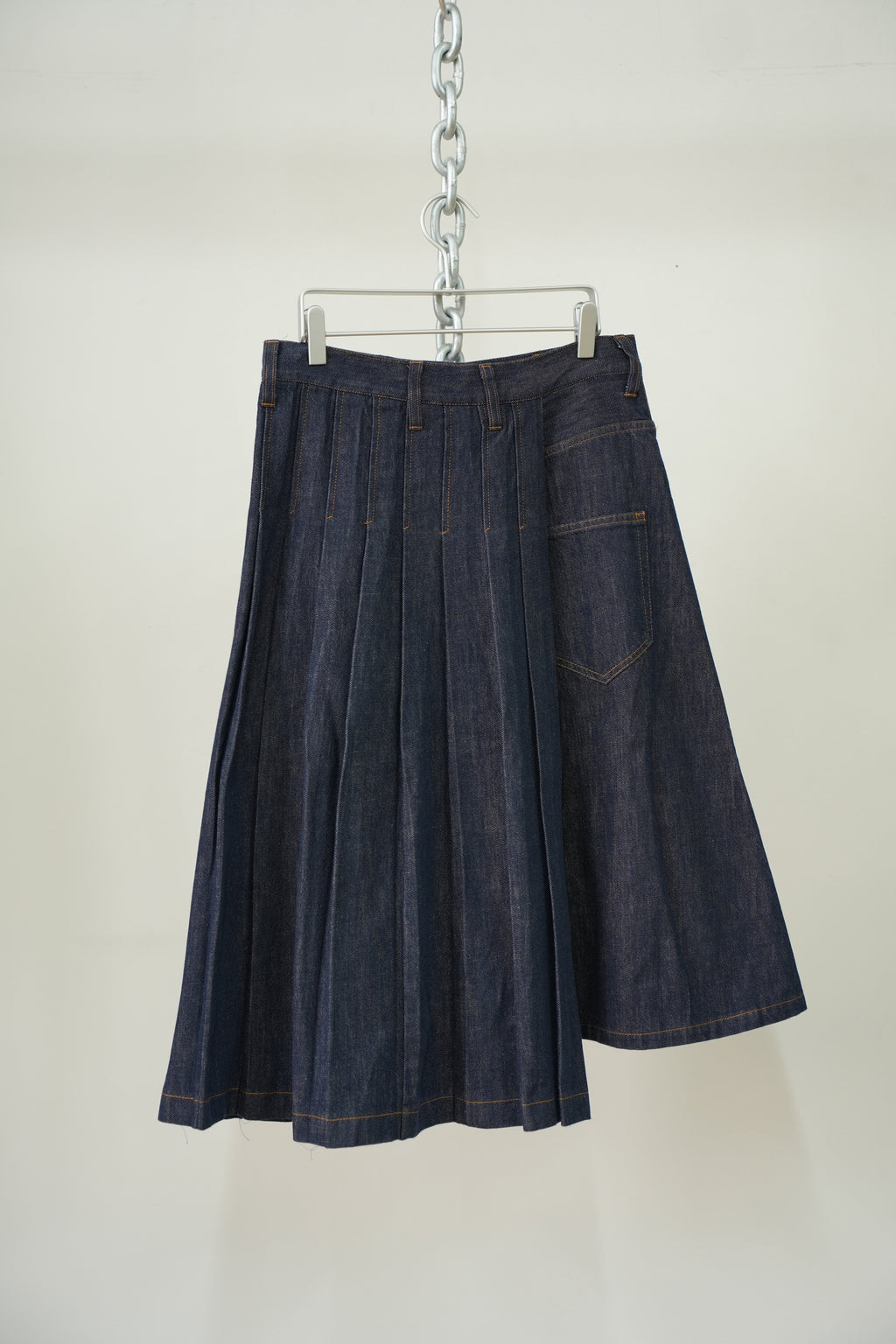 y's Asymmetrical Pleated Denim Skirt