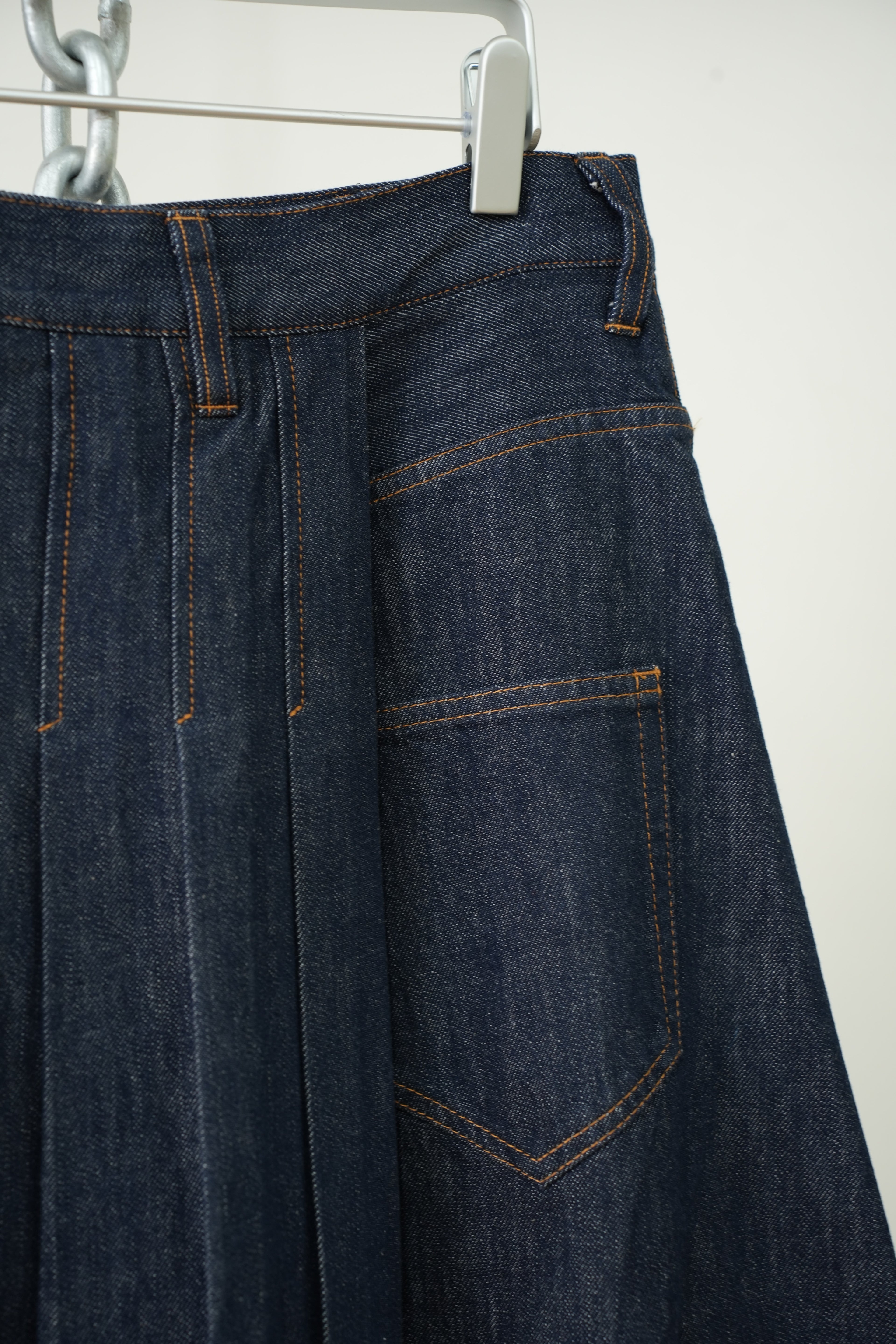 y's Asymmetrical Pleated Denim Skirt
