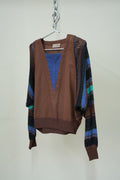 1980s Escada Textual Mixed Design Dolman Sleeve V-Neck Top