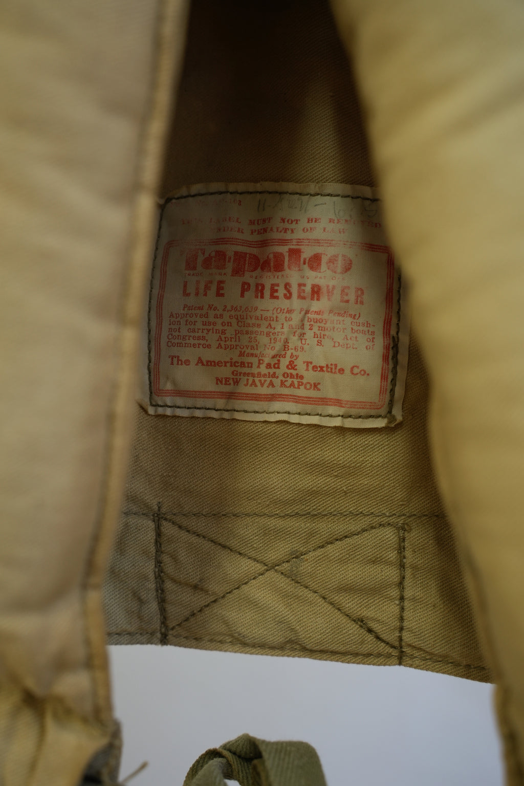 The American Pad & Textile Co Life Preserver 1940s